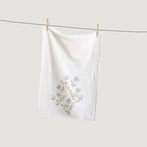 Blue Flowers Kitchen Tea Towel | 100% Cotton Dish Towel | Watercolor Floral Painted Textile | Everyday | Hostess Gift | Home Decor