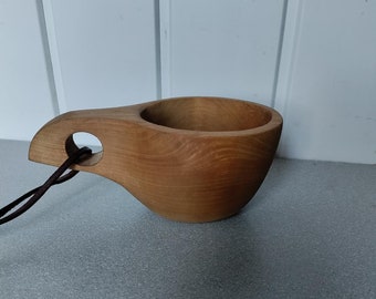 Finnish kuksa guksi cup mug traditional with strap nordic souvenir 1980s
