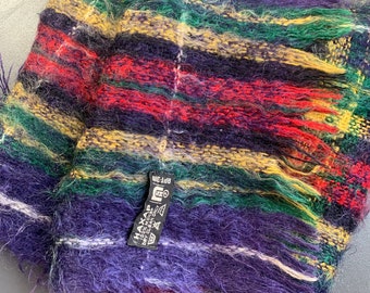 Indian mohair scarf wrap 128 x 30 cm multicolor. Retro Women men clothing. 1980s