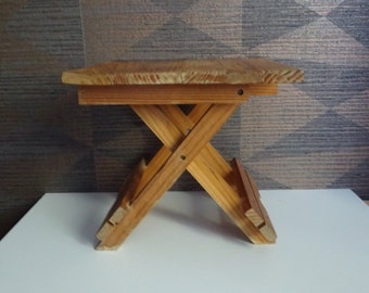 Sweden wooden stool folding slatted plant stand holder  rustic farmhouse camping 1970
