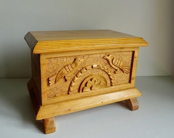 Norway carved trinket box chest treasure folk rustic 1960