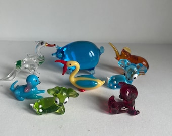 Vintage glass animals hand blown opal  miniatures 1990
