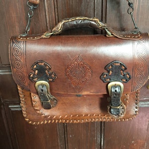 Vintage französische Damentasche aus braunem Leder 1970