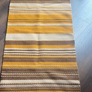 Vintage Raanu Finnish wool hand woven rug kilim  with a fringe 1960