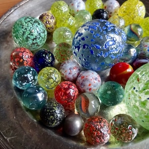 42 glass marbles  multicolor various size with random swirls assorti 390 grams package