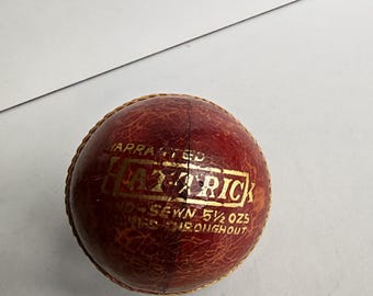 Vintage English leather hat trick cricket ball hand sewn Davies 5 1/2