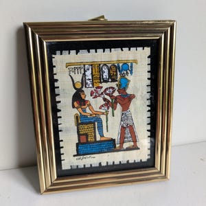 Framed ancient Egyptian styled  papyrus paper hanging picture 1980