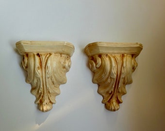 Dutch 2 plaster wall corbels consoles shelves art nouveau style home storage decoration  1960