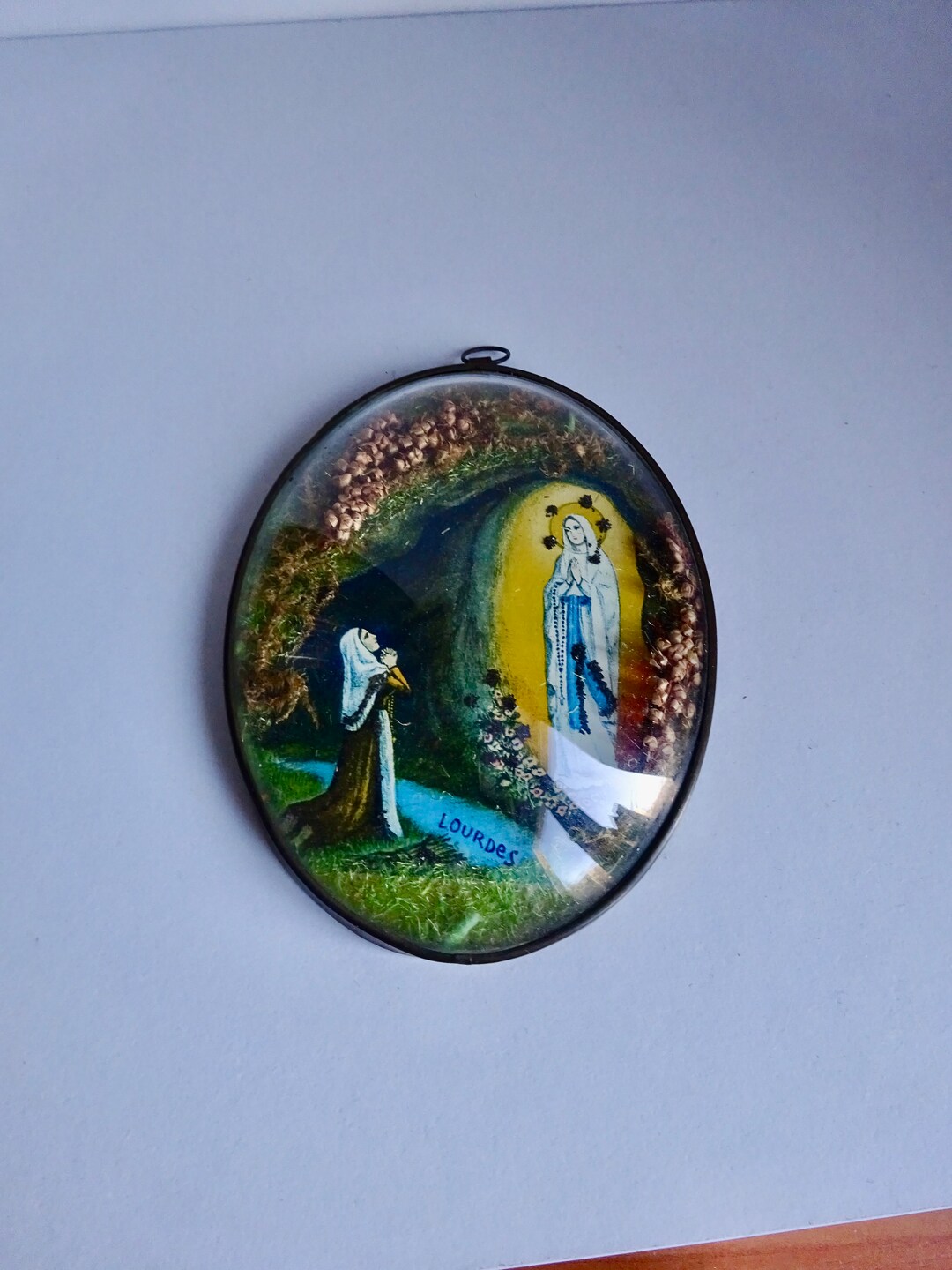 Antique French Virgin Mary Our Lady of Lourdes Souvenir in Domed Glass ...
