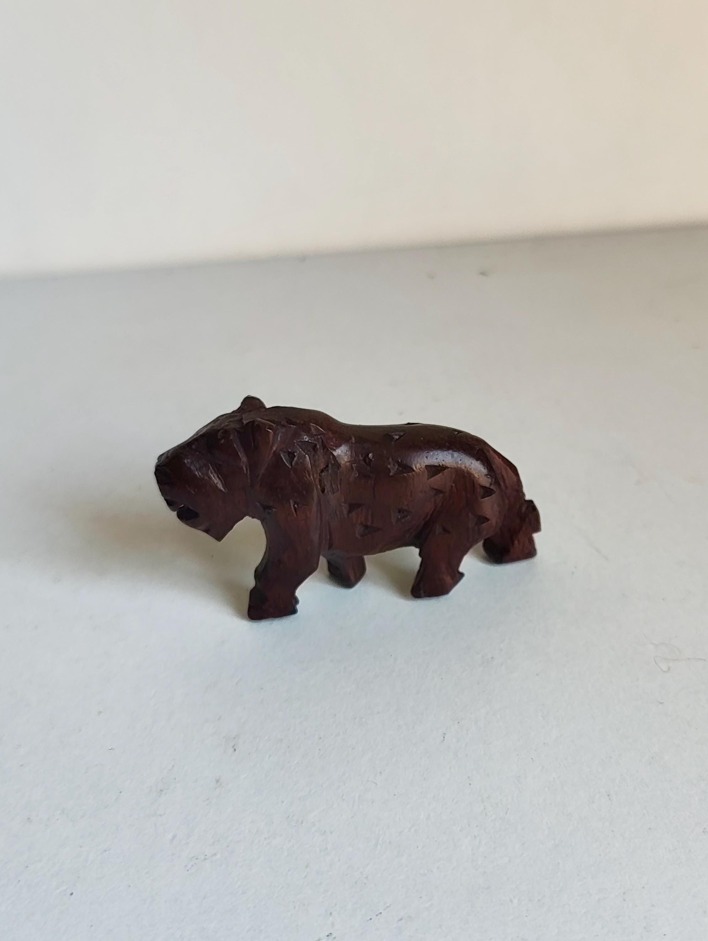 Antique teak carved lion miniature figurine statue collectibles 1930
