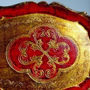 Vintage Italian Florentine Wooden Tray Gilded Ornate Carved Red Gold ...