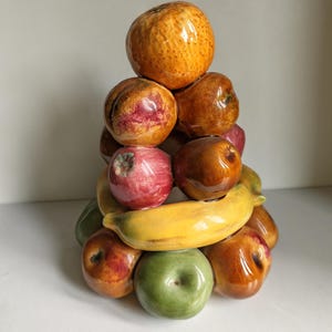 Vintage large Majolica bordallo glazed fruit set bunch arrangement