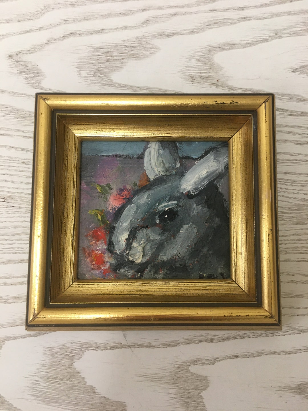 Dutch Oil Rabbit Painting in Solid Gold Tint Ornate Frame Nature ...