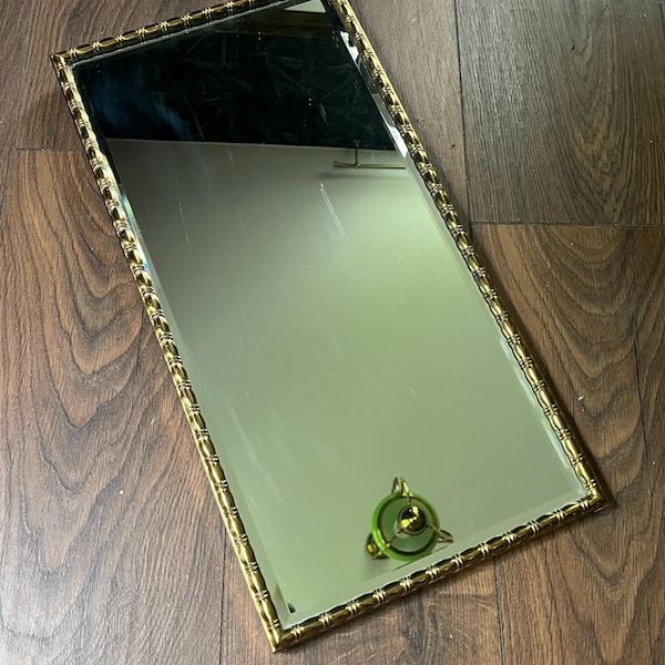 Large antique mirror English brass beveled heavy 1950s
