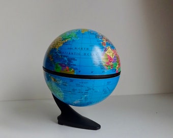 Small earth globe rotating desk decor education collectibles 1980
