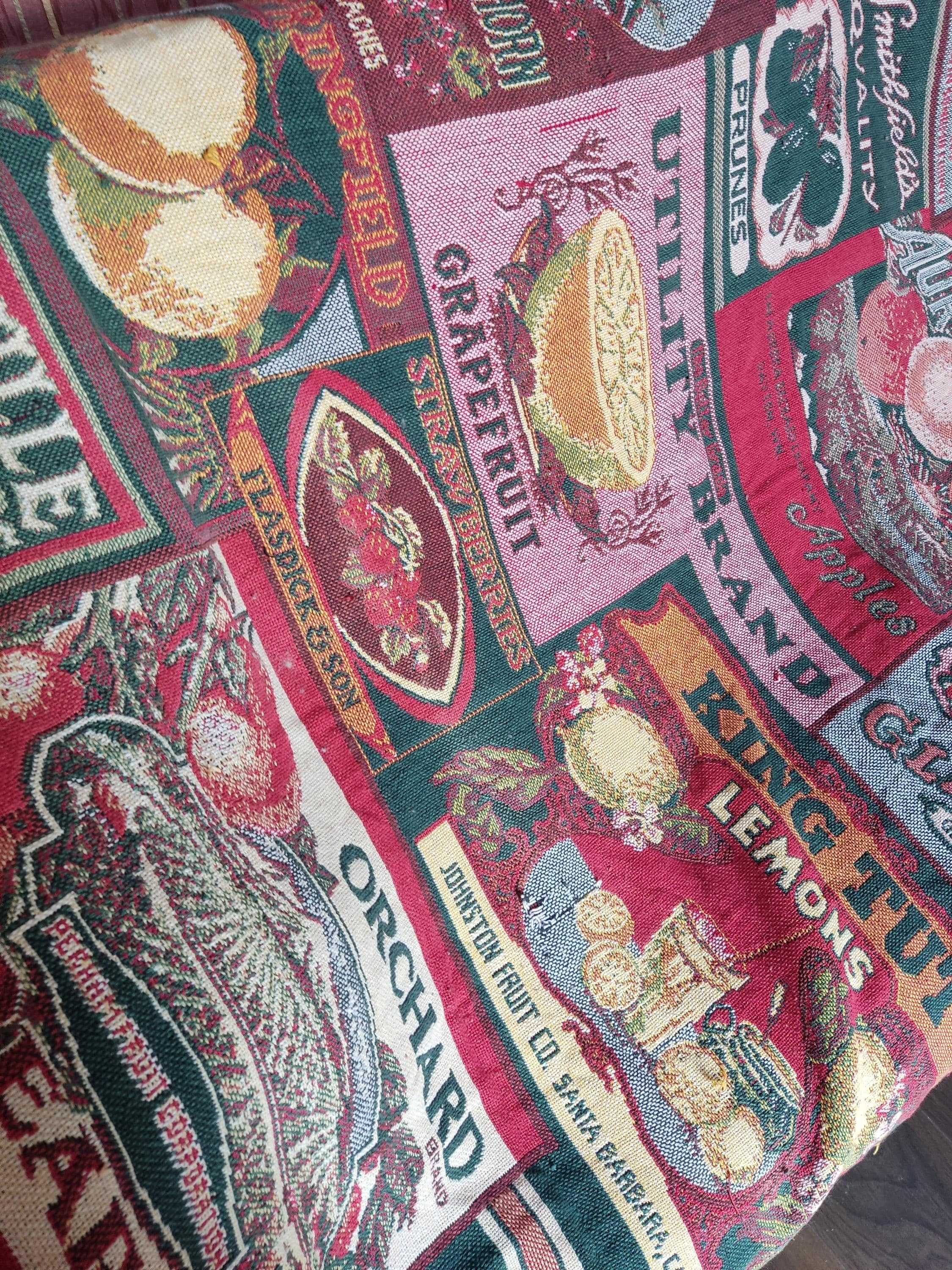Goodwin Weavers Throw Blanket: Vintage Fruit Labels Fabric