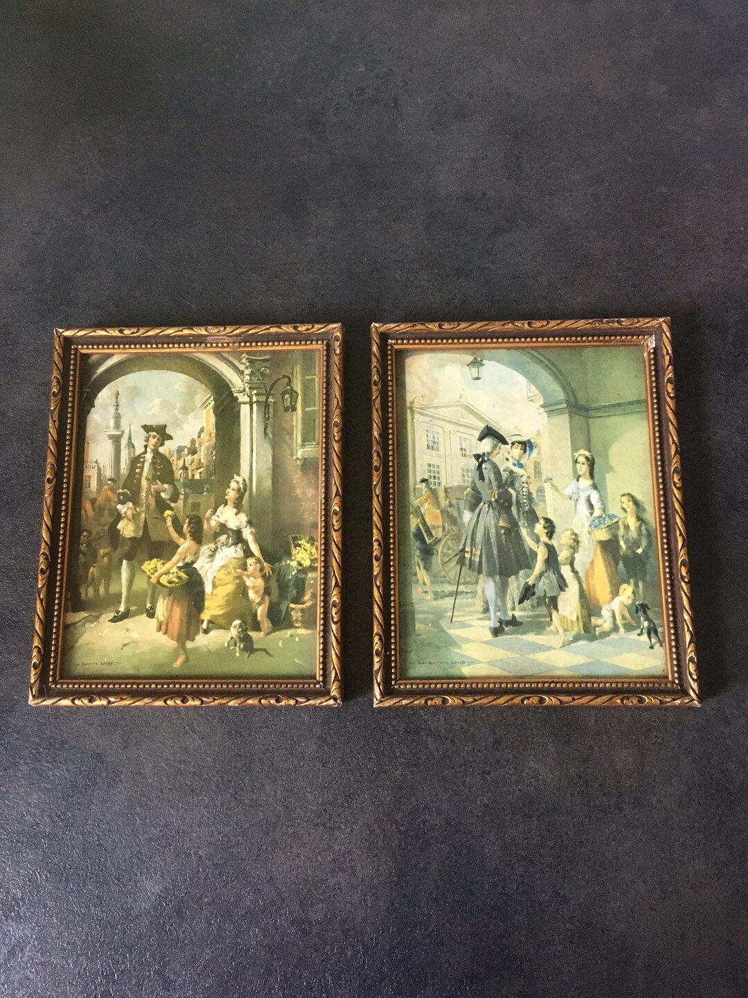 2 English Prints Victorian Motive Daily Earl Kids Street Scenes 16 X 12