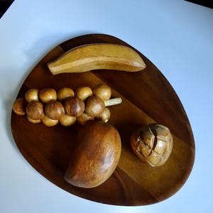 Vintage hand carved fruits pieces ornaments table decoration 1980