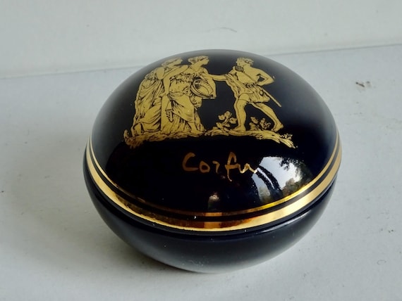 24 carat Greece porcelain trinket box chest