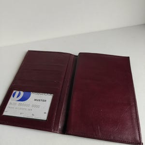 portefeuille vintage en cuir véritable bordeaux pliant avec plusieurs inserts porte-cartes d'identité organisateur de notes 1970
