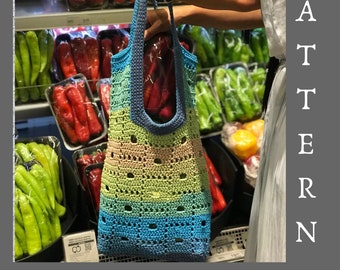 Crochet Market bag pattern Mesh bag crochet pattern Net tote bag  Crochet shoulder bag pattern Net bag pattern Beach bag pattern