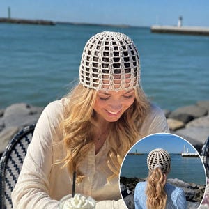 Easy Crochet Mesh Beanie Pattern PDF + Video Tutorial, Adjustable Ponytail Hat, Beginner-Friendly Design