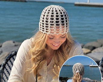 Easy Crochet Mesh Beanie Pattern PDF + Video Tutorial, Adjustable Ponytail Hat, Beginner-Friendly Design