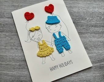 Crochet Card Pattern: DIY Happy Holiday Card (PDF Pattern + Video), I miss you, Love is in air, Valentine's Day Card Pattern