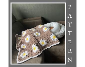 Crochet Baby Blanket Pattern: Granny Square Daisy Flower, Boho Floral Throw (PDF + Video)