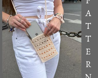 Crochet phone bag pattern, Crochet raffia bag pattern, Crochet small bag, Cellphone Bag Mobile Case Filet crochet pattern PDF+Video Tutorial