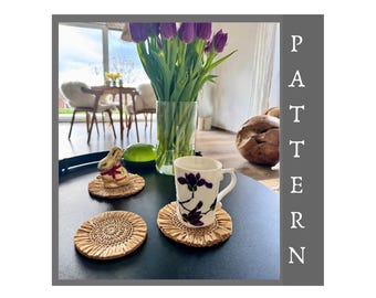 Crochet Coaster Pattern PDF Easy Raffia Fringe Boho Set Instant Download Video Tutorial DIY Beginner Guide