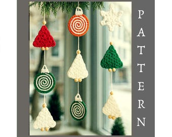 Crochet Christmas Ornament Pattern Set • Tree, Spiral Candy Coaster & Plush Snowflake • Easy No-Sew PDF + Video Tutorials