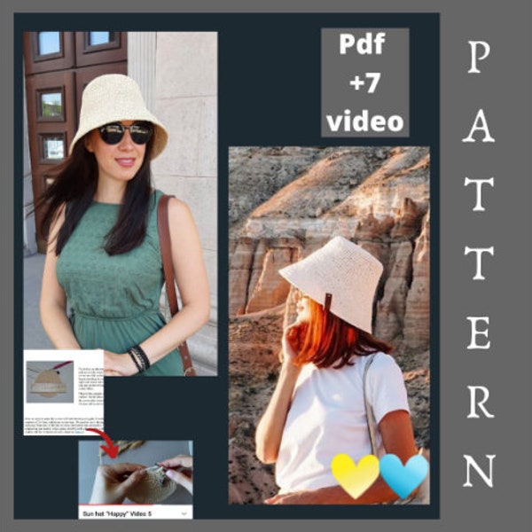 Crochet pattern bucket hat Sun hat pattern Women crochet hat pattern Summer hat pattern Panama hat women Raffia bucket hat