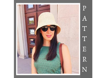 Crochet Bucket Hat Pattern Tutorial - Summer Sun Hat Women's PDF Guide Raffia