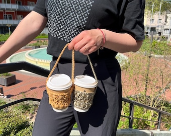 Patroon gehaakte koffiebekerhouder | IJskoffiehoes | Gehaakte beker gezellig | DIY herbruikbaar cadeau voor moeder | Cold Brew Boba-houder Drankdrager