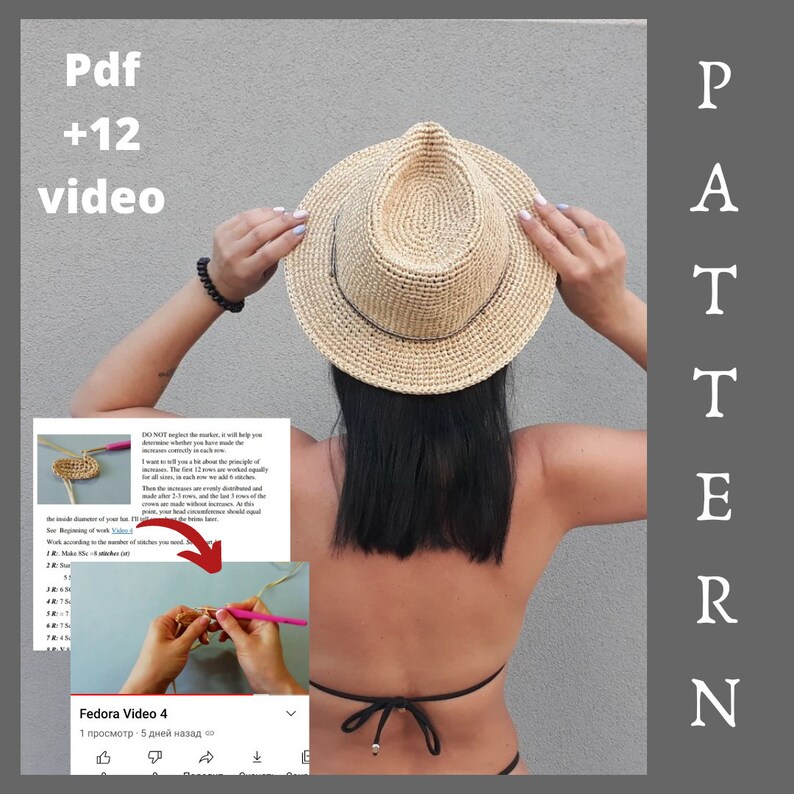 Cowgirl hat crochet pattern Safari hat Cowboy hat pattern Personalized Sun hat Western hat  Summer hat pattern Raffia hat  Fedora hat