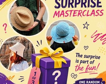 Surprise Crochet Hat Pattern – Random Raffia Hat Pattern – 1 of 3 Crochet Hat Tutorials – Digital PDF + Video, Mystery Box Masterclass