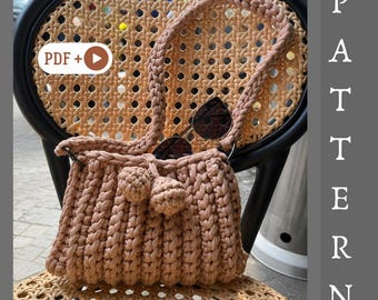 Patrón de bolso bandolera de ganchillo con hilo de camiseta / Bolso estilo hobo bohemio en PDF + vídeo, descarga instantánea / Nuevo patrón de bolso de ganchillo