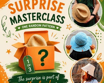Surprise Crochet Hat Pattern – Random Raffia Hat Pattern – 1 of 3 Crochet Hat Tutorials – Digital PDF + Video, Mystery Box Masterclass