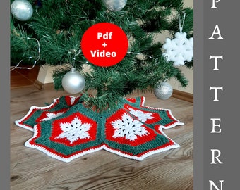 Arbre jupe grand-mère carré crochet motif Boho arbre de Noël jupe flocon de neige arbre jupe crochet tutoriel vintage Crochet ornement motif