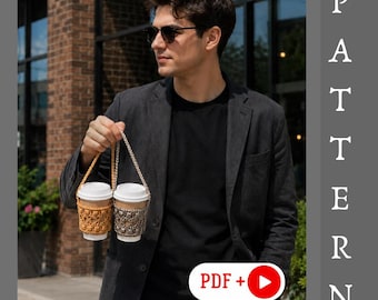 Crochet Coffee Cup Holder Pattern: Raffia Boba Sleeve (PDF Pattern + Video)