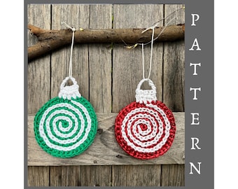 Christmas crochet pattern Spiral Candy Ornament Pattern PDF+ Video • Instant Download • Festive Christmas Bauble & Coaster Gift Idea