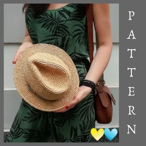 Crochet sun hat pattern, fedora hat pattern, panama women's raffia hat, cowboy hat crochet pattern, vegan cowboy hat crochet pattern vintage