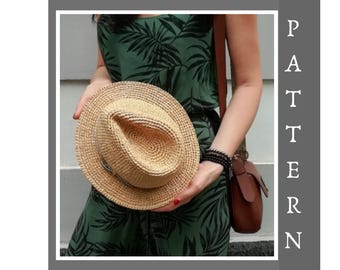 Crochet sun hat pattern, fedora hat pattern, panama women's raffia hat, cowboy hat crochet pattern, vegan cowboy hat crochet pattern vintage