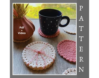 Crochet Flower Coaster Pattern PDF for Beginners – Easy Round Doily for Cotton or Chenille (Plush) Yarn, Instant Download + Video Tutorial