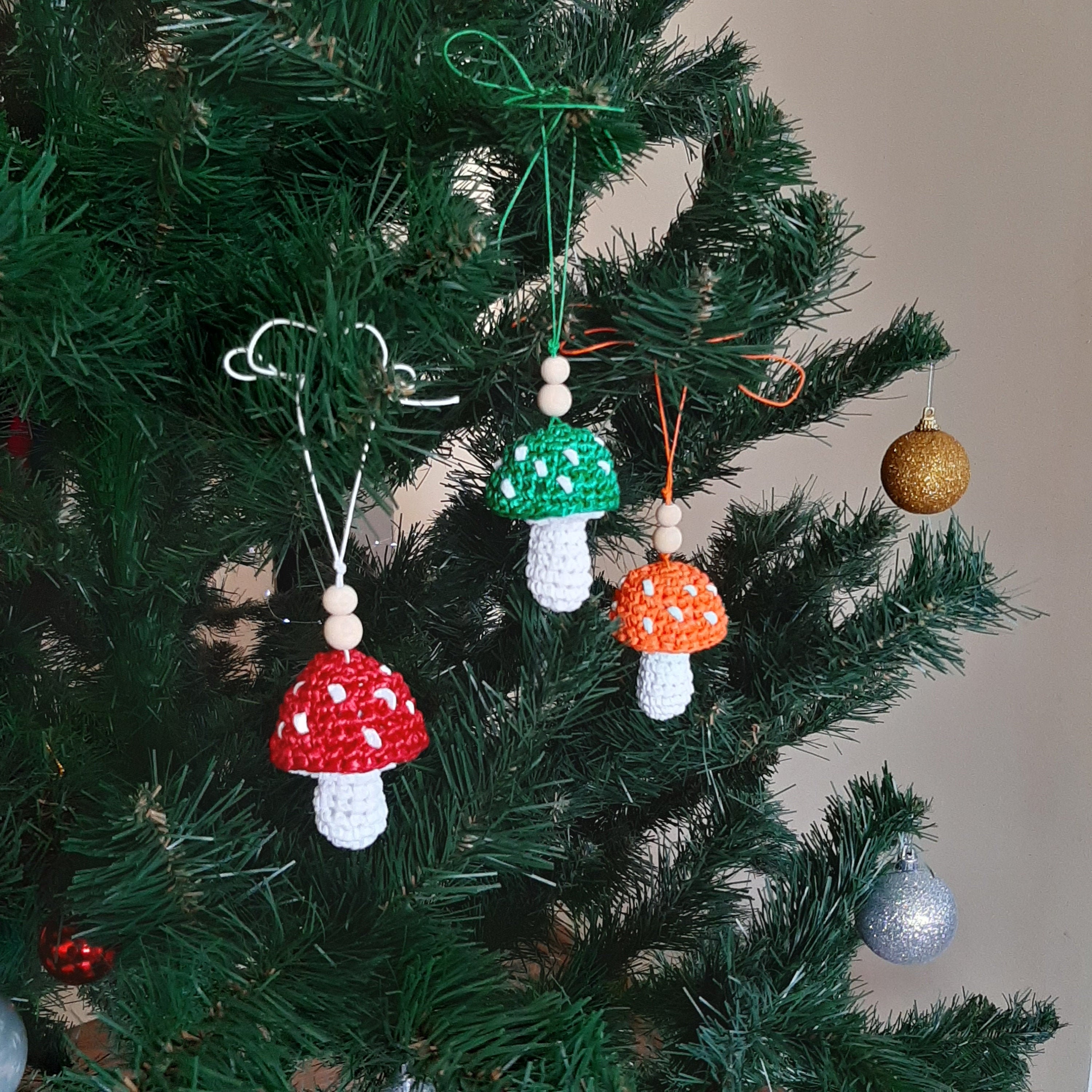 Merry mushroom Set of 3 Ornaments Christmas Decorating Сrochet Etsy