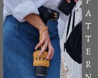 Crochet Coffee Cup Holder Pattern: Raffia Boba Sleeve (PDF Pattern + Video)