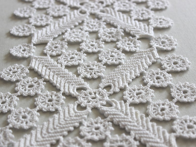 White crochet set table runner and four doilies image 4