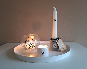 Deko Set " Liebe" 3 Teile, Kerzenständer groß , Teelichthalter klein, Windlicht " Du & ich "