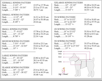 Sizing chart for all outfits